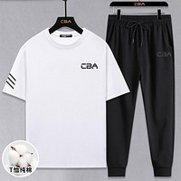 CBA 夏季款男士運動套裝圓領短袖T恤學生休閑長褲兩件套