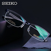 SEIKO 精工 商務半框HC1021亮黑色+萬新防藍光1.60鏡片配鏡