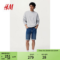 H&M男装2024夏季中腰直筒休闲棉质纯色修身牛仔短裤1213212 牛仔蓝 165/72