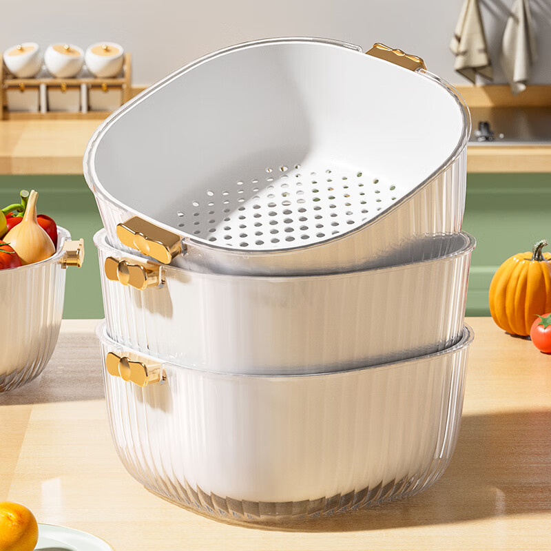 迪普尔 双层洗菜篮沥水篮镂空盆洗水果盆家用水果篮创意塑料厨房洗菜盆