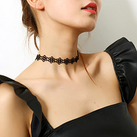 CAROMAY 法式小众蕾丝花朵颈链锁骨链短款简约脖子颈带项链饰品送爱人
