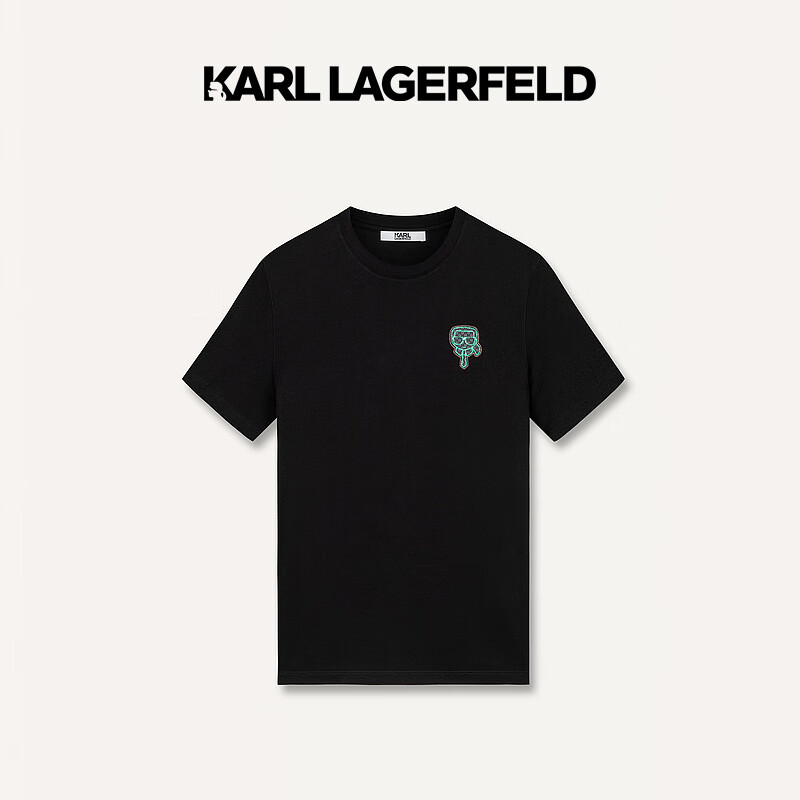 Karl Lagerfeld卡尔拉格斐轻奢老佛爷男装 24夏款KARL钉珠修身休闲短袖T恤 黑色 52