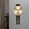 Hense 汉时 创意黄铜挂钟客厅摆钟挂墙挂表家用时钟石英钟表HP58铜框炫蓝板