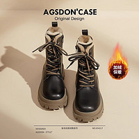 Agsdon 奧古獅登 雪地靴女款2023新款冬季加絨加厚馬丁靴厚底短靴東北棉鞋