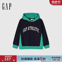 Gap男童2024春季logo洋气撞色拼接连帽卫衣套头上衣890370 海军蓝 140cm (M)亚洲尺码