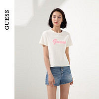 GUESS24年夏季女士黑粉撞色芭比搭配T恤短袖-Q4PI09K2Q40 LWA-白色 XS