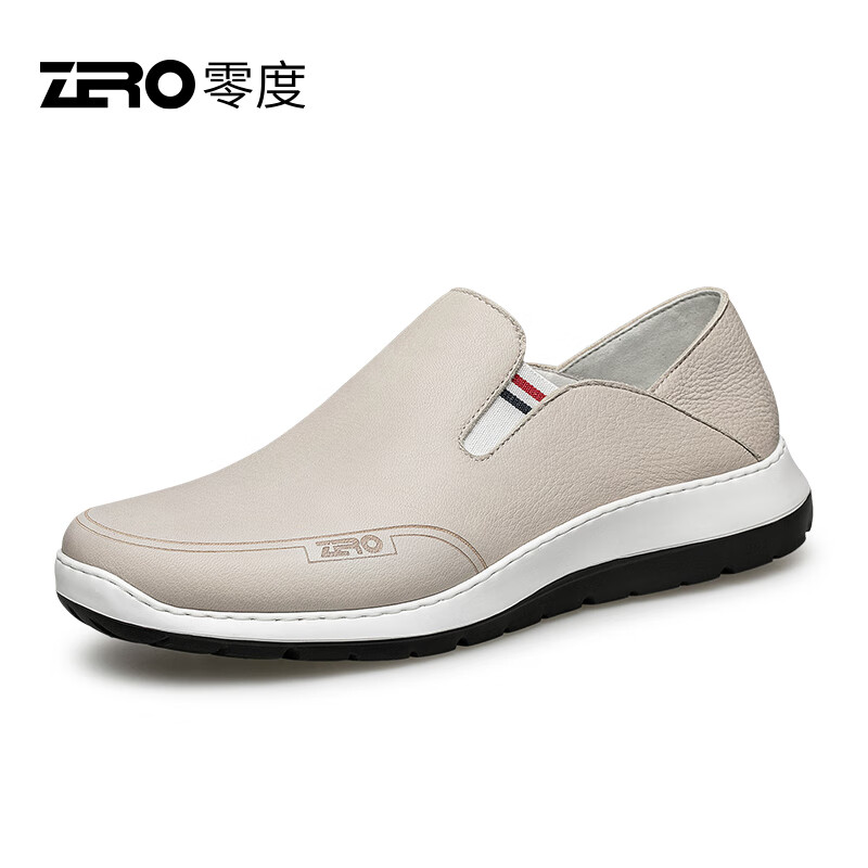 零度Zero男鞋2024夏季鹿皮柔软透气一脚蹬轻便黑色日常休闲鞋子男 米色 38
