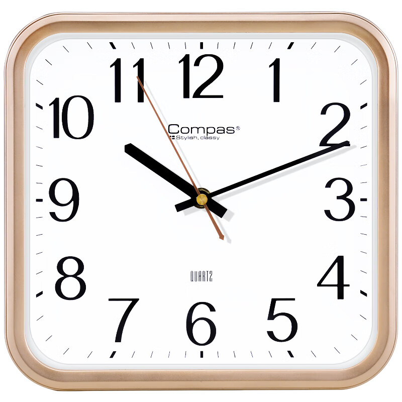 康巴丝（Compas）挂钟客厅 创意简约方形钟表石英钟表挂墙时钟 2548金色 方形金色 26*25CM