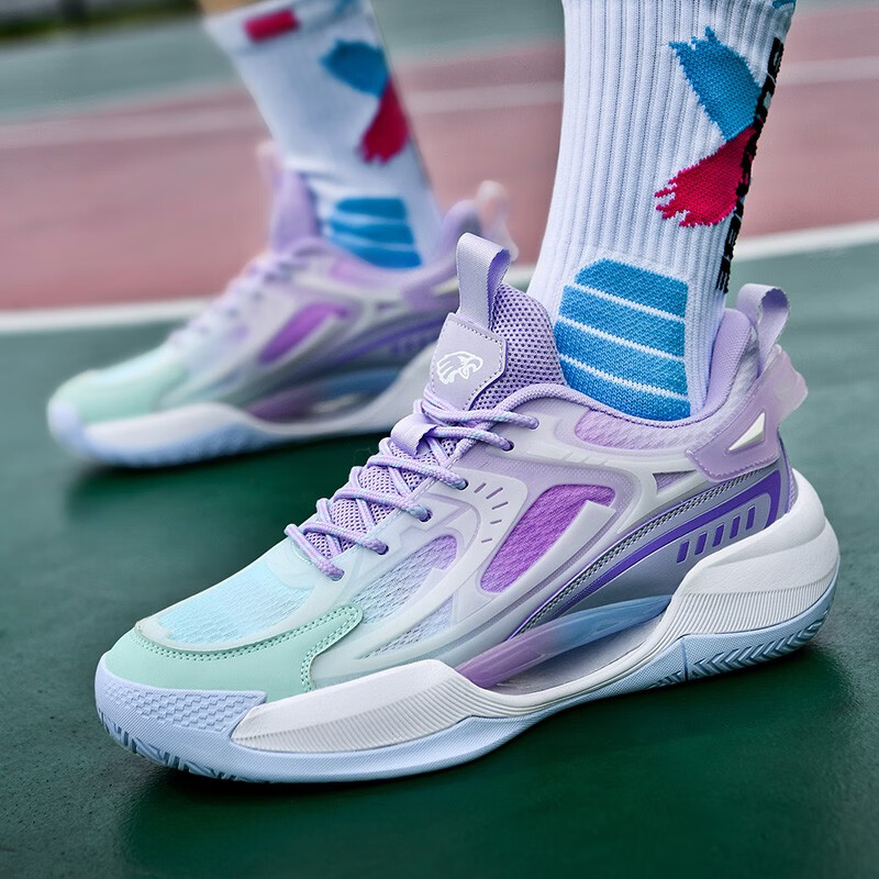 逸兮（YIXI）低帮篮球鞋男女夏季网面透气轻便减震防滑耐磨夜光运动鞋战靴 紫色 40