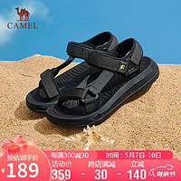 CAMEL 駱駝 沙灘鞋女夏日織物三角搭扣魔術貼厚底涼鞋 L23M162099 黑色 39