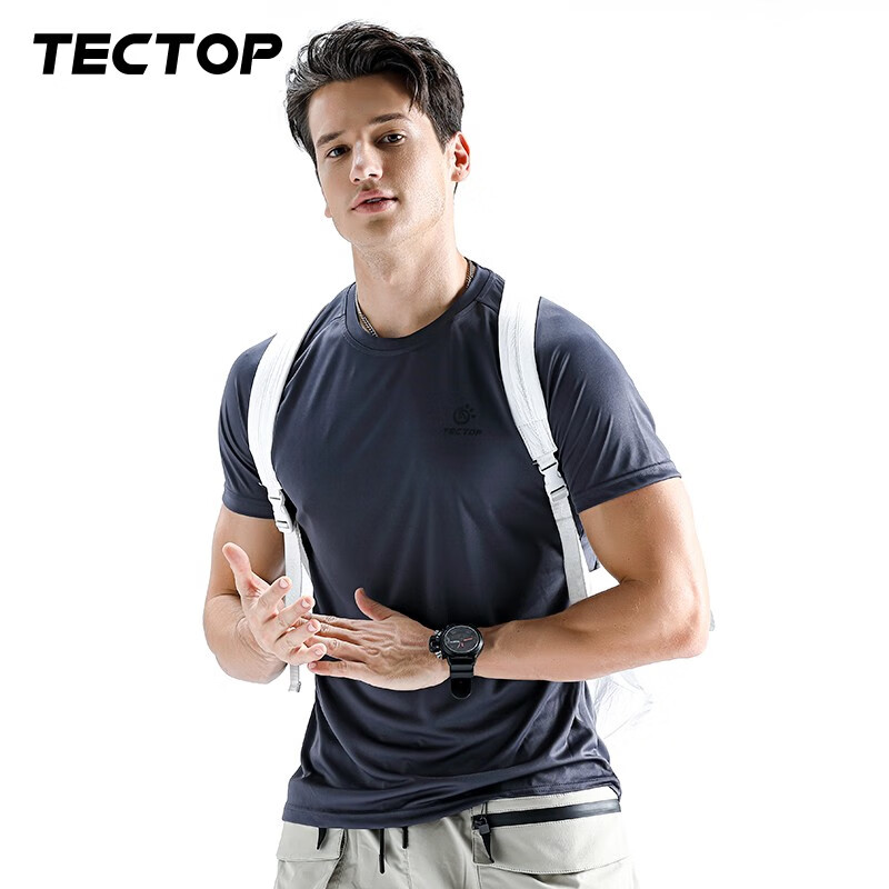 探拓（TECTOP）速干衣男户外速干t恤轻薄短袖女舒适透气弹力运动支持 男款深灰色 S