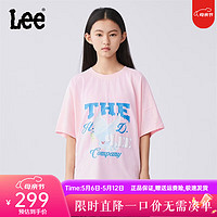 Lee儿童圆领短袖T恤2024夏季前胸印花宽松舒适纯棉上衣童装 樱花粉 150cm