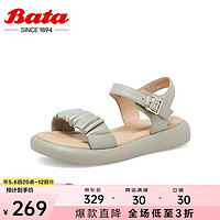 Bata 拔佳 舒適涼鞋羊皮厚底通勤一字帶涼鞋ATF02BL3 綠色 35