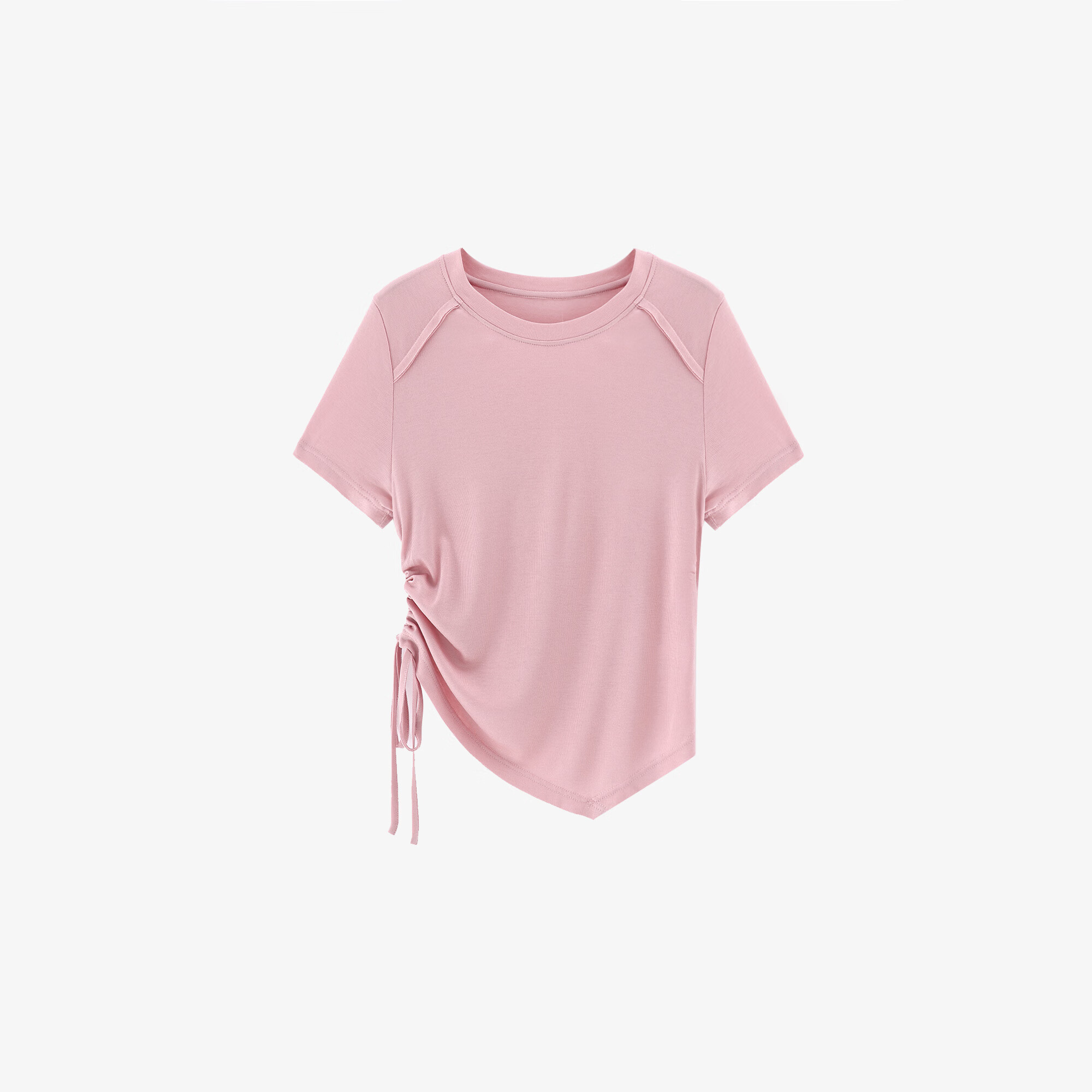 Basic House/百家好T恤短款休闲夏季不规则设计感圆领B0624H5Z632 粉色 S80-105斤