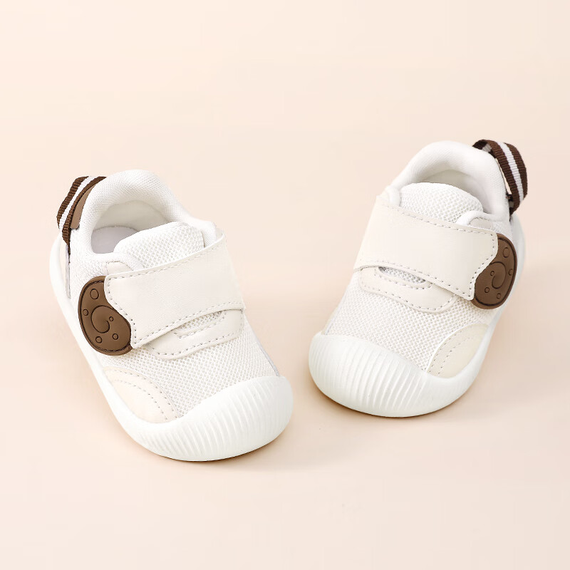 婧麒儿童鞋子学步鞋女宝宝鞋子春夏季婴儿鞋1到3岁软底薄款透气鞋 奶白色 单层 内长15cm 20码