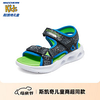 Skechers斯凯奇童鞋时尚夏季男童魔术贴休闲凉鞋中大童闪灯鞋401672L 黑色/蓝色/柠檬色/BBLM 33.5码