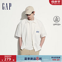 Gap男装2024夏季logo大印花遮阳按扣短袖衬衫宽松上衣461226 白色 170/92A(M) 亚洲尺码