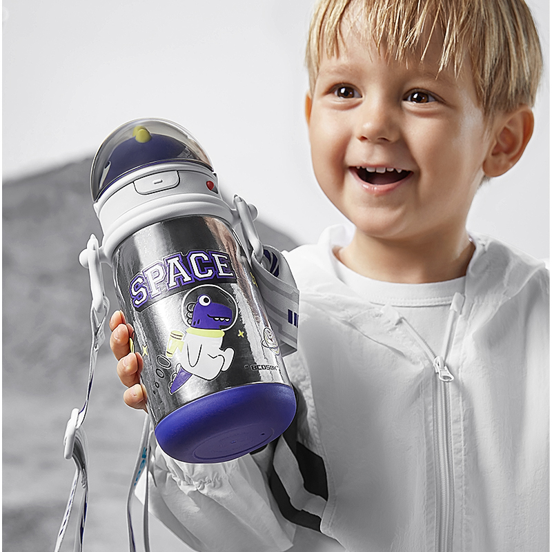 babycare太空恐龙儿童保温杯水杯宝宝纯钛吸管学饮杯幼儿园喝水壶