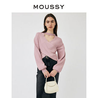 百亿补贴：MOUSSY 摩西 春季新品气质淑女风大V领交叉针织衫女028GA470-5080