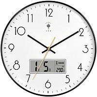 北极星（POLARIS）挂钟客厅家用现代钟表简约挂墙石英钟挂表时钟带日历 黑色日历款 14英寸 (35cm)