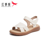 红蜻蜓凉鞋2024夏季舒适软底防滑中老年凉鞋 WJK24842米白色40
