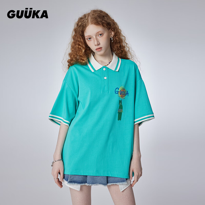 古由卡（GUUKA）美式复古休闲纯棉短袖T恤女夏新款潮 情侣个性拼接百搭上衣宽松