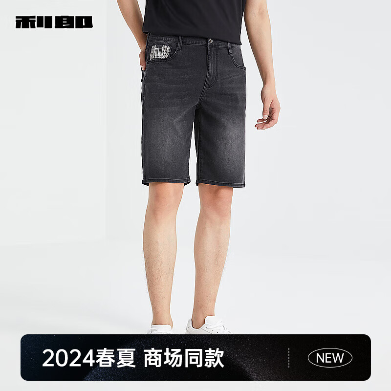 利郎五分裤男牛仔短裤夏季24莱赛尔混纺男士裤子 黑（24XST10101） 28/72A