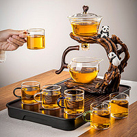 祥业熊猫玻璃自动茶具简约磁吸出水泡茶器创意功夫茶具套装茶杯茶壶 玻璃福宝自动6杯9件套(不带盘)