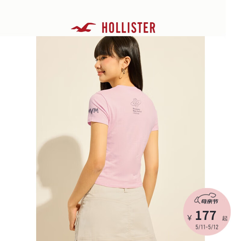 HOLLISTER【草莓音乐节】24夏季美式印花短袖T恤女KI357-4006 浅粉色印花 XS