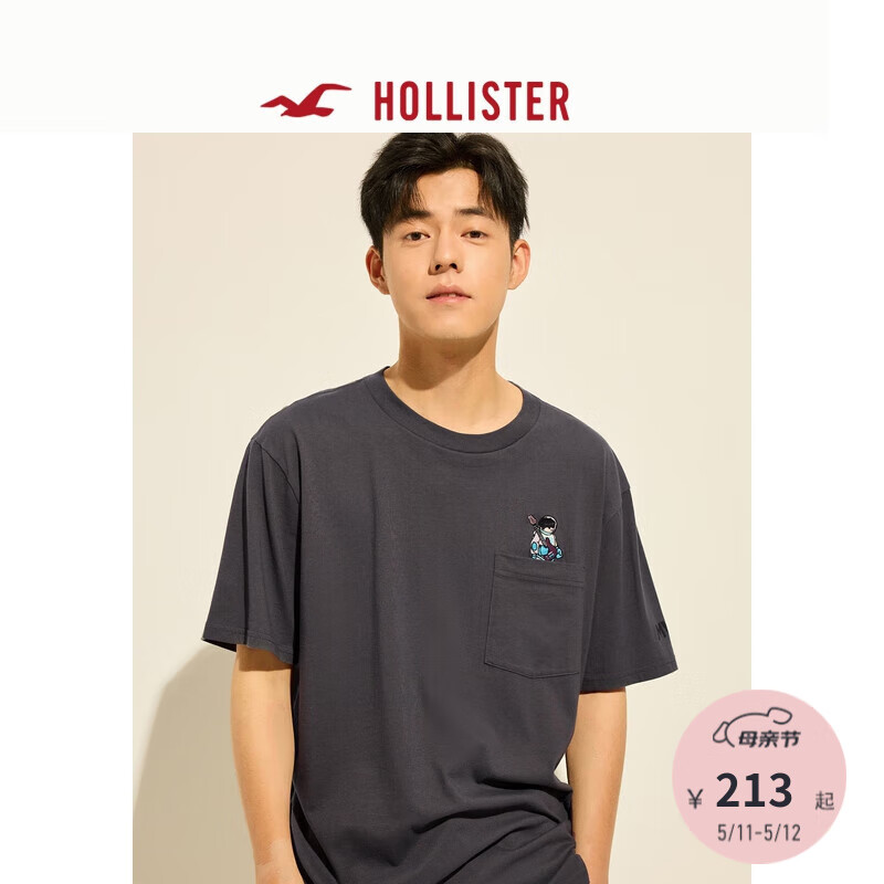 HOLLISTER【草莓音乐节】24夏美式短袖T恤男女KI323-4029 深灰色 L