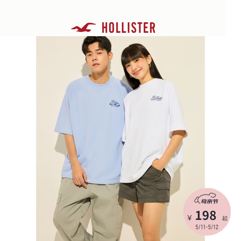 HOLLISTER24夏美式印花宽松短袖T恤男女装KI322-4087 浅蓝色 S (175/92A)
