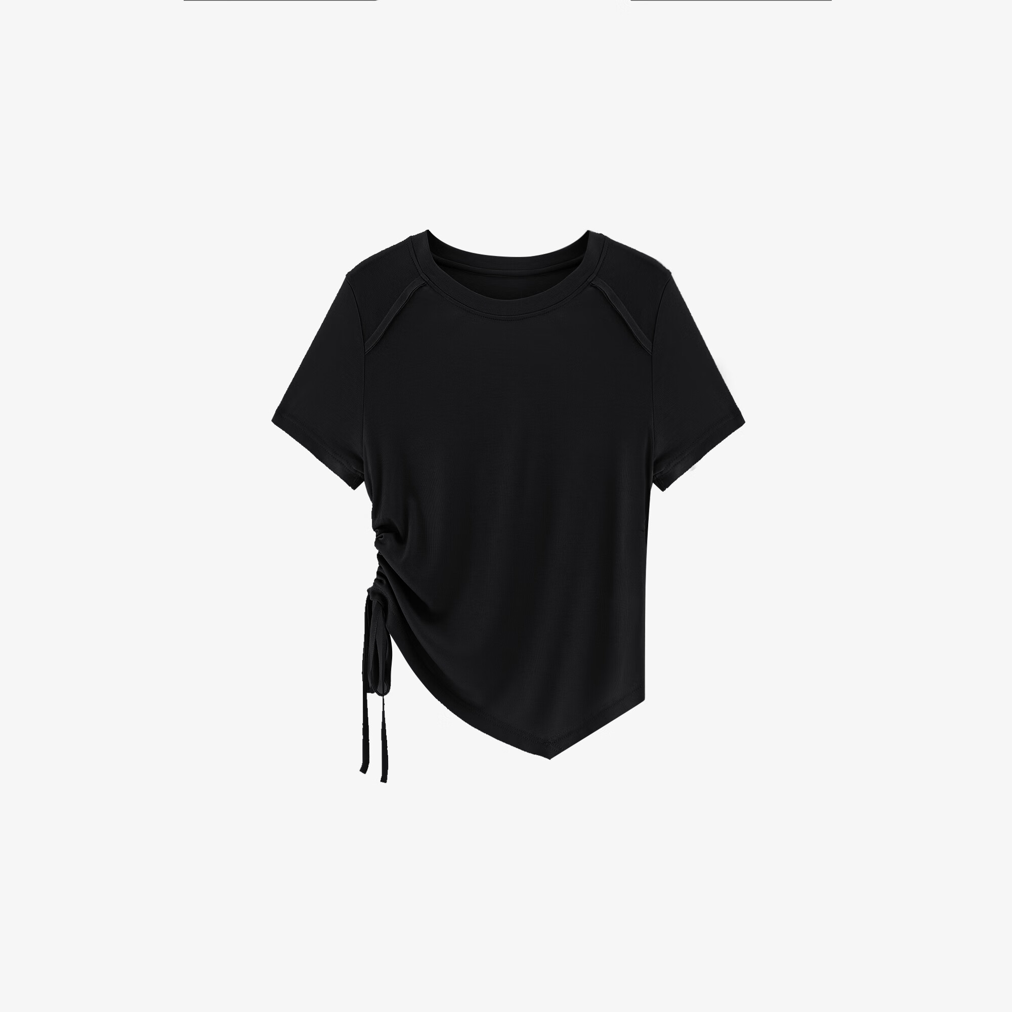 Basic House/百家好T恤短款休闲夏季不规则设计感圆领B0624H5Z632 黑色 L115-125斤