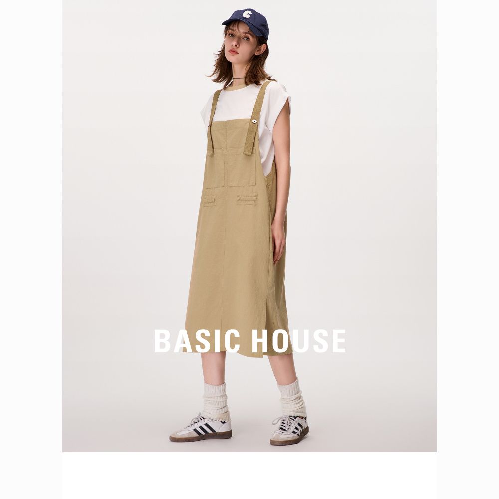 Basic House/百家好短袖T恤工装背带裙2024夏季连衣裙两件套套装