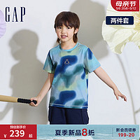 Gap男童2024夏季纯棉扎染小熊logo短袖T恤短裤运动套装890523 海军蓝 150cm(L) 亚洲尺码