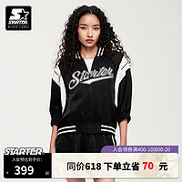 STARTER美式短袖2024年夏季女棒球运动中袖复古外套宽松拼接透气 黑色 S
