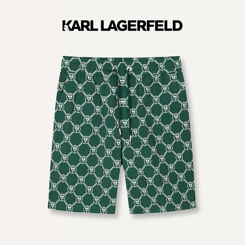 Karl Lagerfeld卡尔拉格斐轻奢老佛爷男装 2024夏款KARL潮流印花休闲短裤 绿色 38