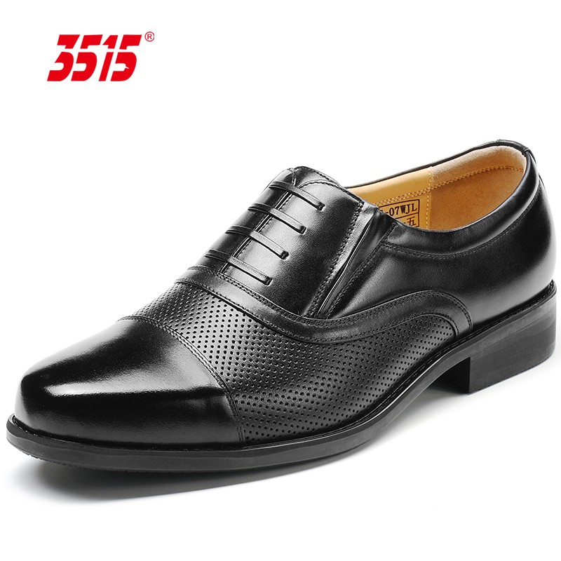 3515强人三接头皮鞋夏季透气镂空凉鞋男士商务正装鞋 黑色 牛皮款 42