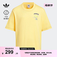 adidas印花纯棉运动上衣圆领短袖T恤男大童夏季阿迪达斯三叶草 亮黄 176CM