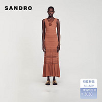 SANDRO2024夏季新品女装法式钩花针织镂空荷叶边连衣裙SFPRO03547