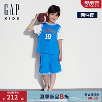Gap男童2024夏季吸湿速干撞色套装儿童装短袖T恤短裤890520 蓝色 150cm (L)亚洲尺码