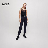 Maje经典款女装法式优雅V领蕾丝边黑色吊带背心上衣MFPTO00500 黑色 T3