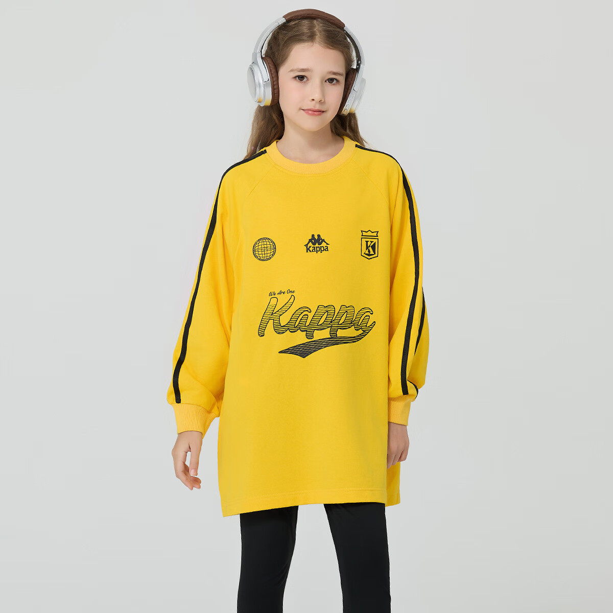 Kappa Kids卡帕童装中大童春季卫衣裙女款时尚舒适百搭长袖上衣 姜黄色 170