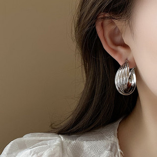 MOEFI 茉妃 银针欧美复古扭面环形耳环同款耳钉时尚通勤感耳饰女 银针-金色