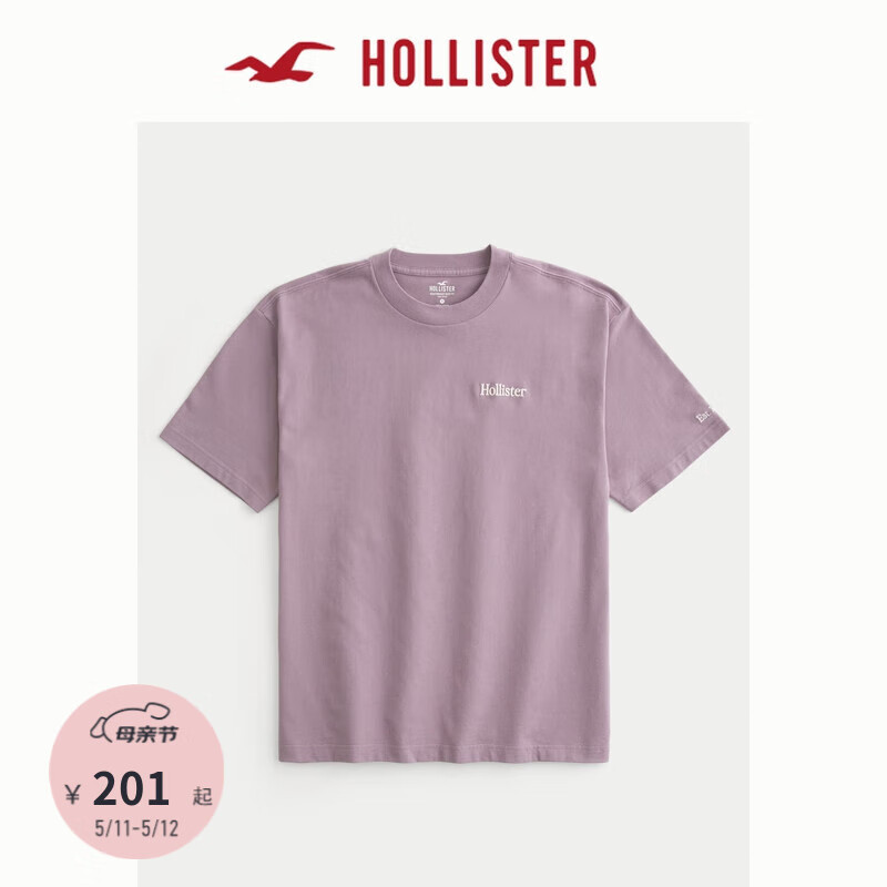 HOLLISTER24夏季美式宽松短款短袖图案T恤男女KI323-4026 粉紫色 XS(170/84A)