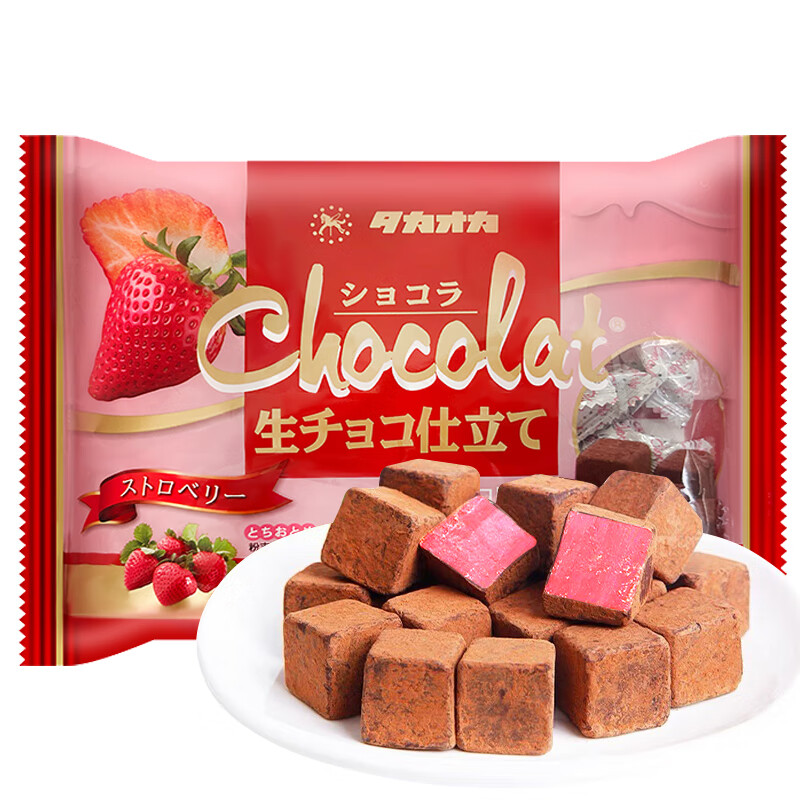 高岗（Takaoka） 日本 生巧克力 松露形巧克力袋装 多口味休闲零食糖果 草莓味 袋装 140g （约28颗）
