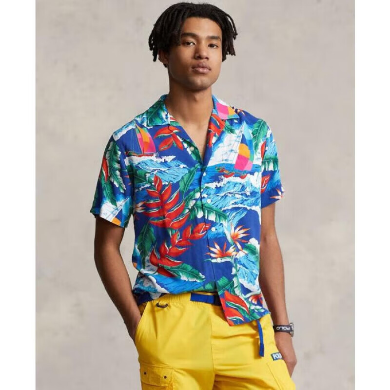 Polo Ralph Lauren男士衬衫短袖翻领 度假海滩风印花彩色 Sea Breeze Tropi S