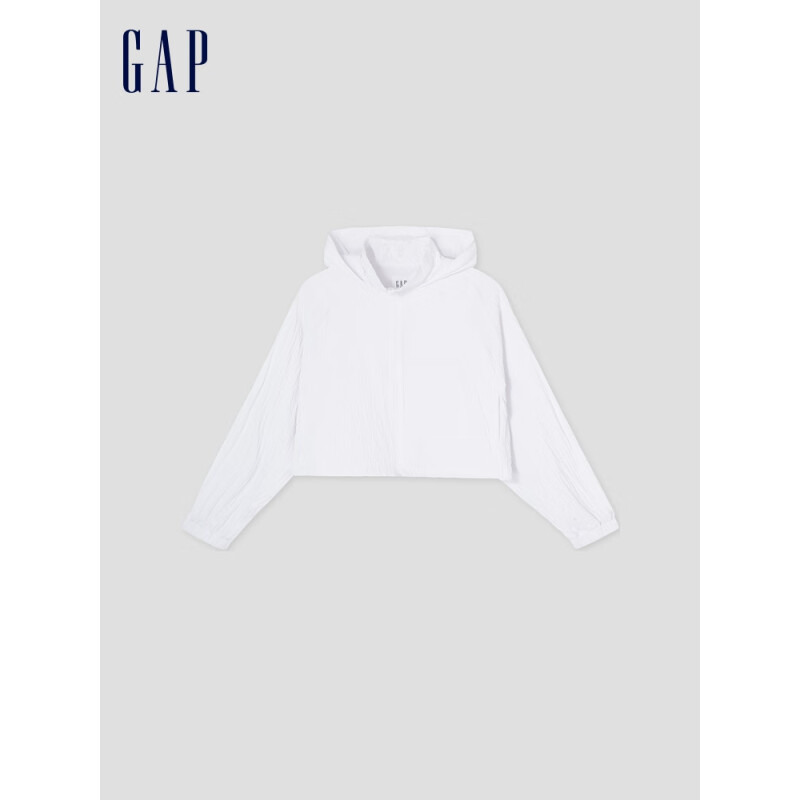 Gap女装2024夏季新款肌理拉链抽绳连帽遮阳衣简约外套874097