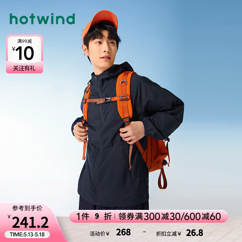 热风（Hotwind）外套男2024年夏季男士运动休闲凉感透气防晒服皮肤衣 29藏青兰 XL