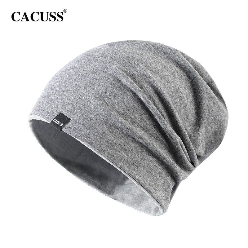CACUSS帽子男棉包头帽套头帽月子帽空调帽双面深灰浅灰中号 深灰拼浅灰中号