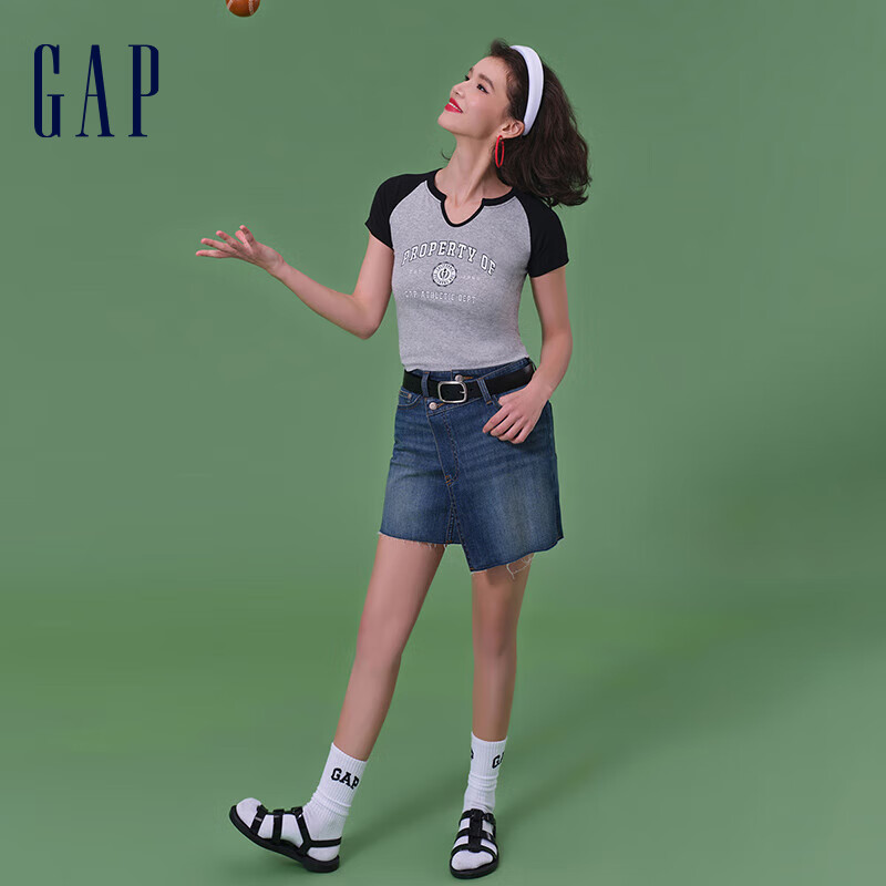 Gap女装2024夏季新款不对称柔软牛仔短裙时髦百搭半身裙876145